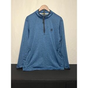 Rugby University Mens Blue Space Dye Quarter Zip Pullover Extreme Stretch Large